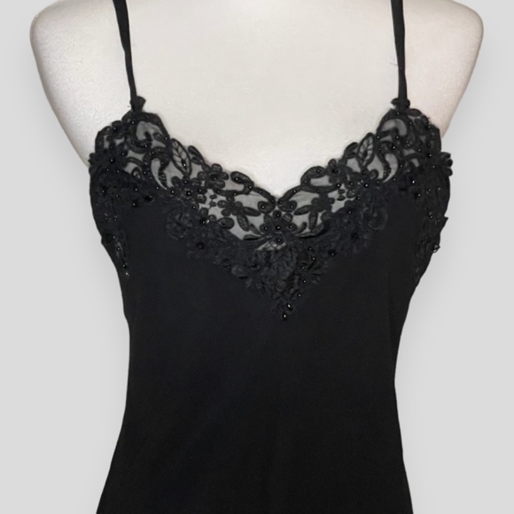 Black Whimsygoth Fairy Beaded Maxi Slip Dress with Asymmetrical Hem Size M - Picture 2 of 7